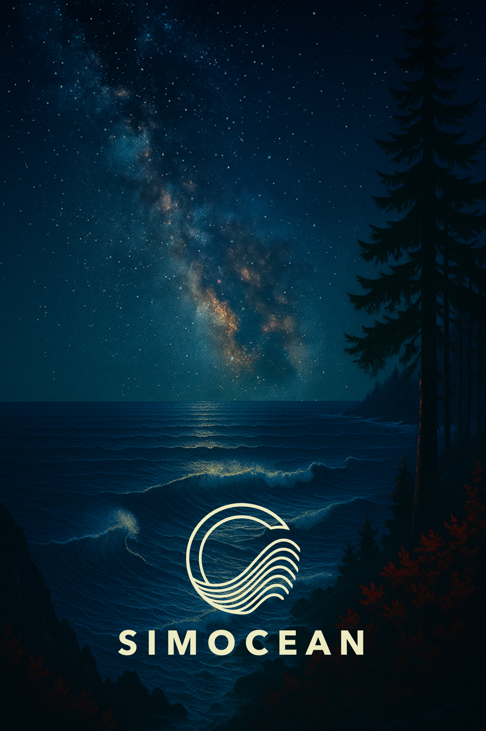 Stylised night ocean and Milky Way sky